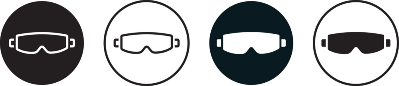 Set of safety glasses icons for industrial workplace safety and personal protective equipment projects, containing clean flat vector illustration elements.
