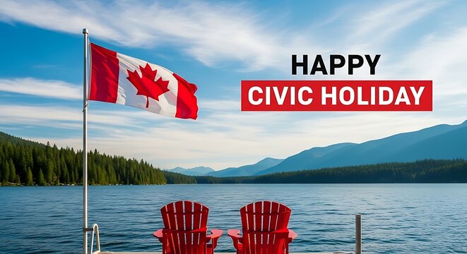 Happy canada day celebration july 1st lakeside canadian flag view