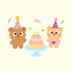 Fototapeta premium Cute Birthday Bear Party Celebration Illustration
