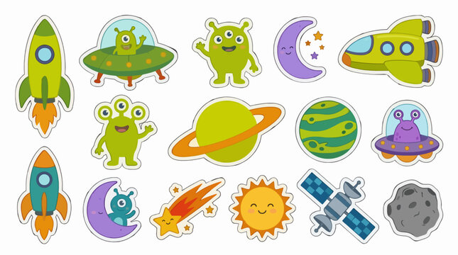 Cute Cartoon Space Elements Vector Illustration Flat Design For Commercial Use
