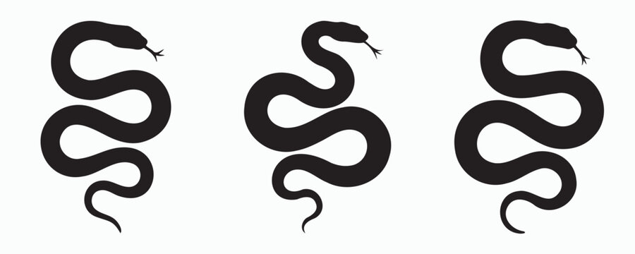 Snake silhouette isolated on light background, elegant reptile illustration with coiled body and forked tongue, ideal for wildlife, nature, mythology, and zoology themes.