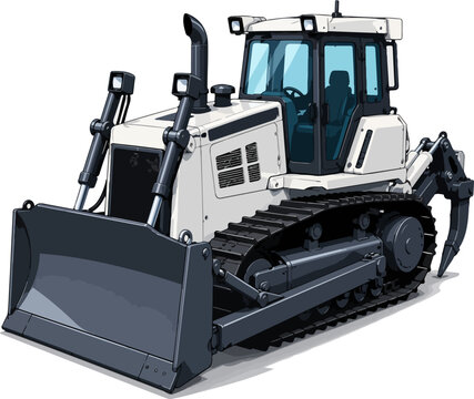 White Bulldozer Construction Machine Illustration With Wide Blade And Crawler Tracks
