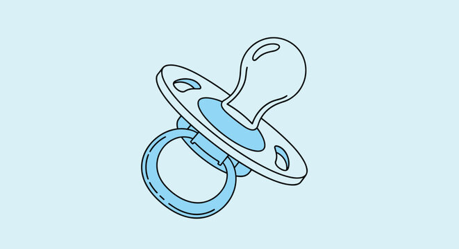 Single blue baby pacifier or dummy isolated on a light blue background for nursery and newborn themes.