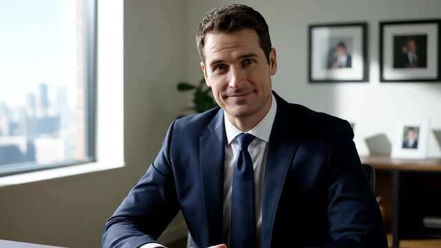 Men's table conversation in suits in the office, business men's office