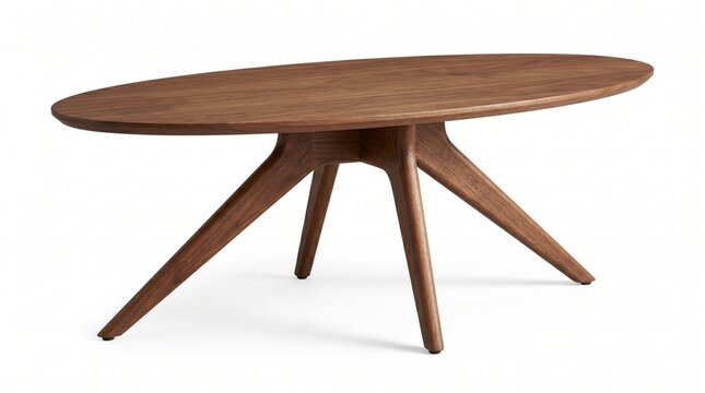 Mid-century modern coffee table PNG isolated on transparent background, wooden accent table with tripod legs for living room furniture