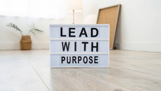 Inspirational Message Lightbox Displaying the Words &ldquo;Lead With Purpose&rdquo; in a Cozy Modern Living Space for Motivation and Growth