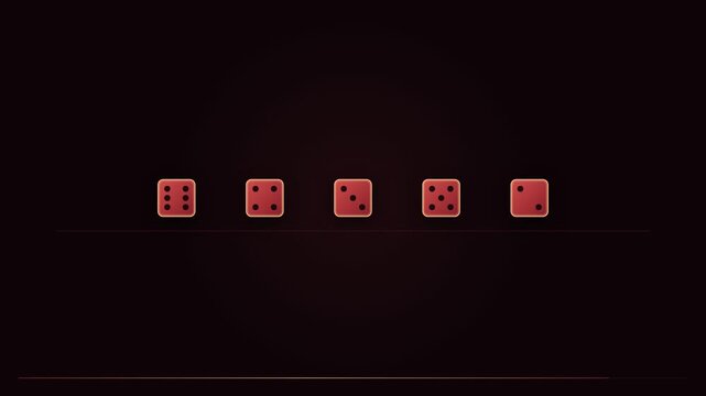 Five Red Gaming Dice Arrayed Horizontally Against A Dark Moody Gradient Background Representing Chance And Strategy