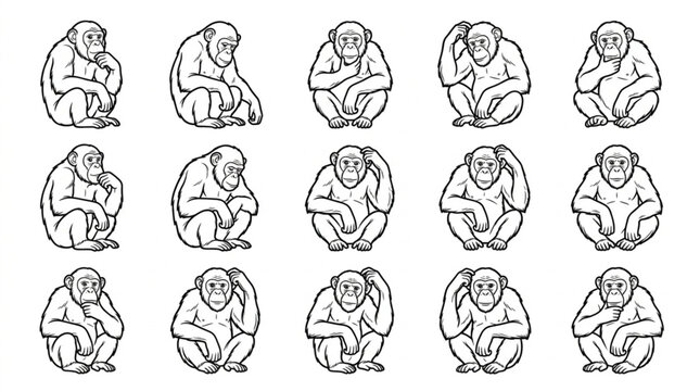 Collection of Monkey Poses Illustration.