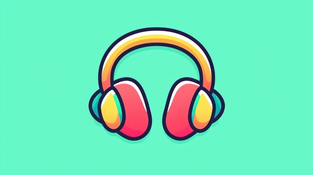 Colorful Headphones Illustration, Flat Design, Simple Graphics, Background Image, Use Stock Photo