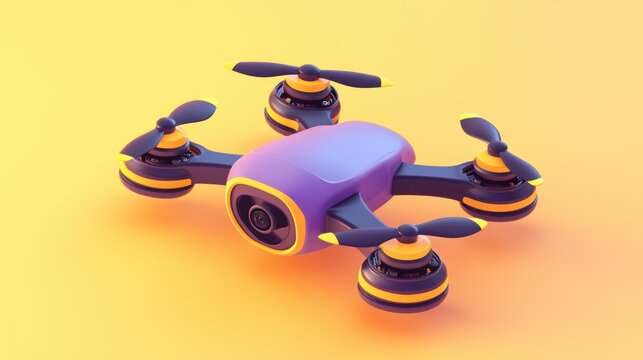3D Drone Hovering, Colorful, Minimalist Background