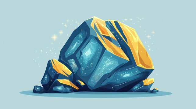 Cartoon gold and blue rock, fantasy treasure, magic, background