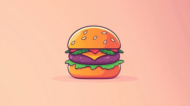 Cartoon Burger on a Pink Background, Food Illustration, Digital Art, Versatile Design
