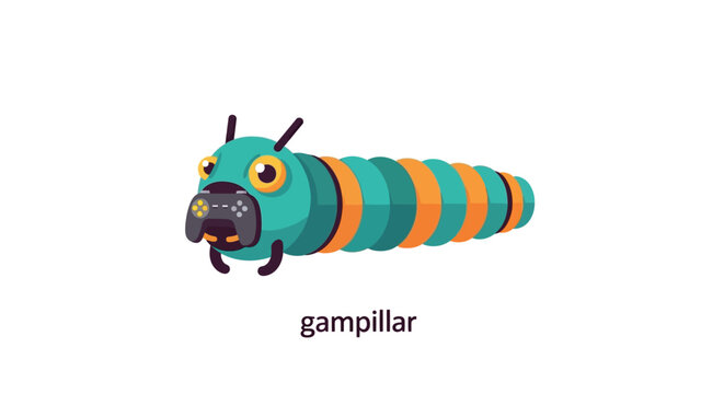 Gampillar: Cute Cartoon Caterpillar with Game Controller Face, Gaming Fun
