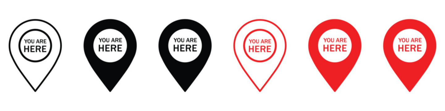You are here location map pointer icon set vector illustration for navigation, gps, directions and location tracking. Vector illustration and transparent png