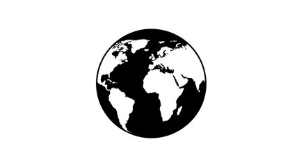 Fototapeta premium Simple Silhouette Earth Globe Icon, World Map, Global Concept, Black and White