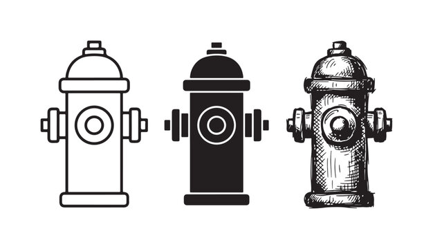 Fire Hydrant Icon Set in Outline, Solid, and Hand-Drawn Styles