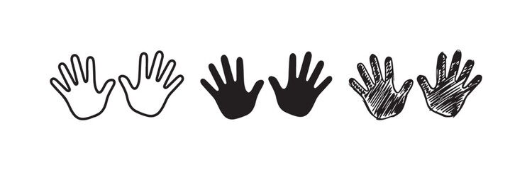 Fototapeta premium Open Hand Palm Icons Set in Outline, Solid, and Hand-Drawn Styles