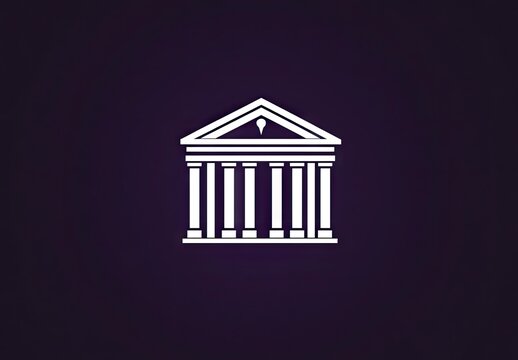 White classical building icon purple background