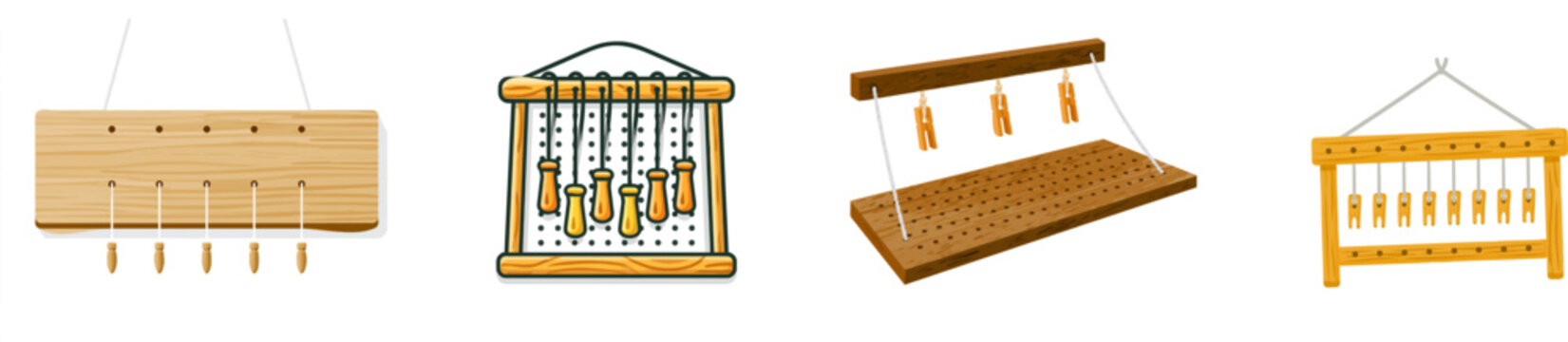 A flat vector historical maritime illustration depicts an intricately detailed wooden dead reckoning traverse board with peg holes and hanging wooden pegs on a clean white background
