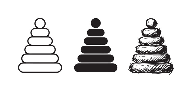 Stacking Ring Pyramid Toy Icon Set for Kids