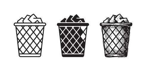 Three styles of full wire mesh waste paper basket icon set © Ірина Гринюк