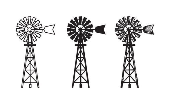 Classic Farm Windmill Icons Collection