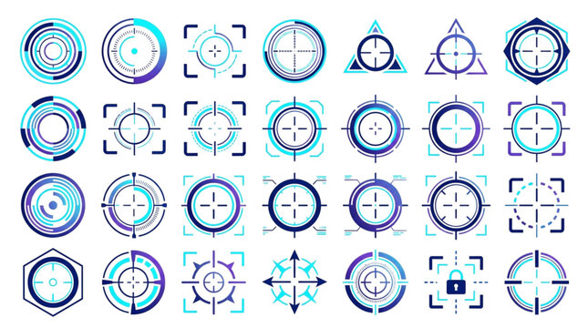 Set of Futuristic Target Scopes and Aiming Reticles for Gaming Interface and UI Web Design Elements on White Background