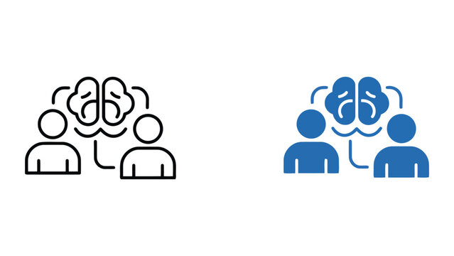 People brainstorming and sharing creative ideas with brain icon representing mental collaboration and conceptual thinking in professional flat vector illustration isolated on white for business use