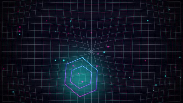 3 d cyber grid with glowing hexagon pulse in dark space abstract digital art