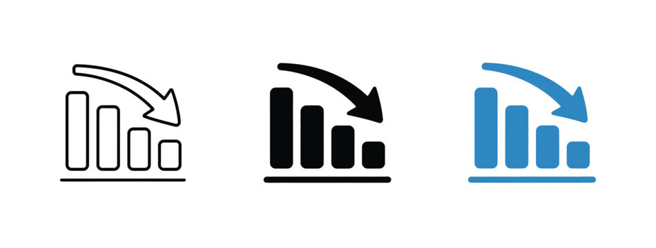 Falling Bar Chart Icon Symbolizing Financial Loss, Performance Drop, and Negative Growth in Business Data Reporting