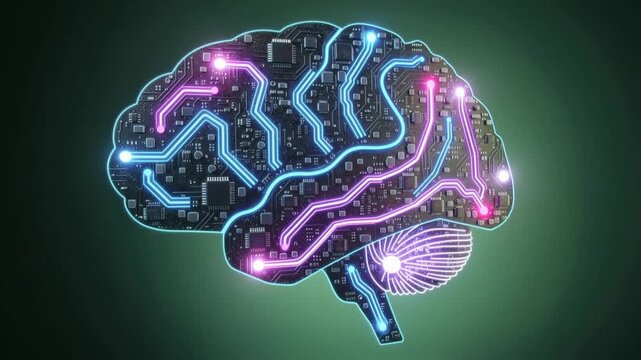 Futuristic digital brain with glowing neural circuits and technology background for artificial intelligence concept