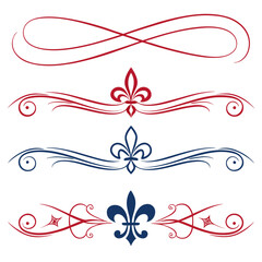 Set of elegant fleur de lis divider scroll shapes. © yeasin