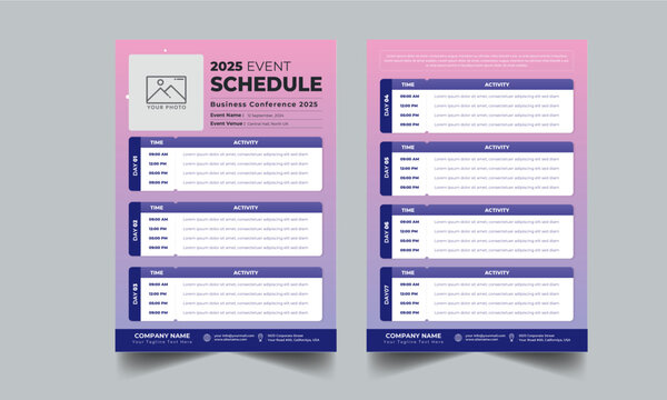 Event Schedule design template layout with 2 concept design