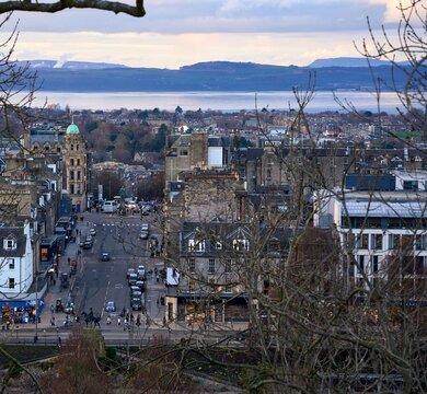 Beautiful aerial view of Greenock's waterfront in Scotland, showcasing charming residential neighborhoods