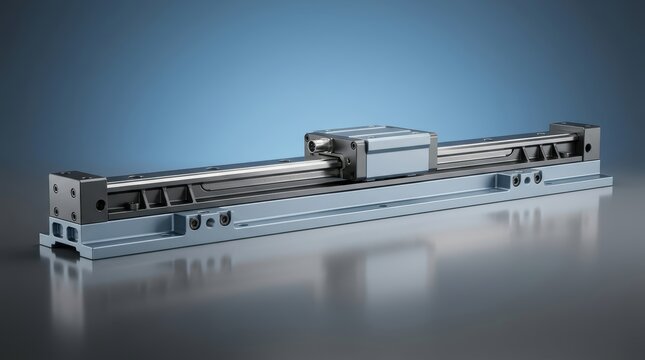Industrial position feedback rail 3D render, precision motion monitoring assembly, linear reference tracking system, positional control rail