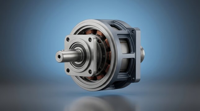 Industrial mechanical resolver 3D render, precision motion feedback mechanism, rotary position sensing assembly, angular position resolver for automation systems