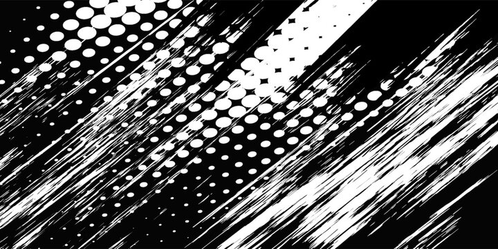 Vector black and white halftone gradient banner, texture template made of lines, grunge graphic backdrop, texture vector background template. eps 10Print