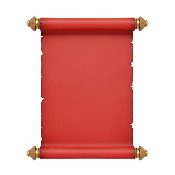 Red scroll with golden tassels on white background isolated on transparent background