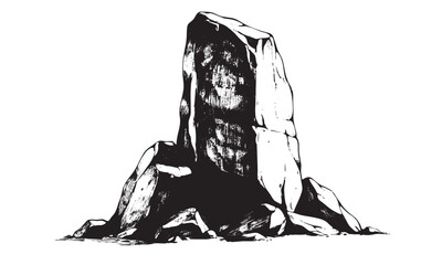 Detailed black and white ink sketch of a rugged natural stone monolith boulder vector illustration background © Nazmul