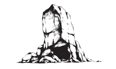 Hand drawn black and white graphic sketch of a natural rugged rock pillar cliff vector illustration © Nazmul