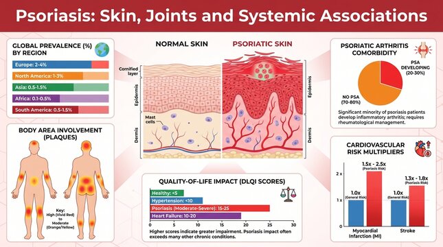 Psoriasis skin disease statistics chart with prevalence and comorbidities