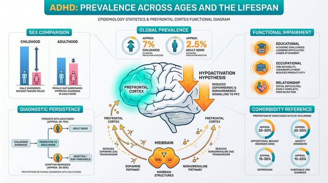 ADHD neurodevelopmental disease statistics chart with prevalence across ages
