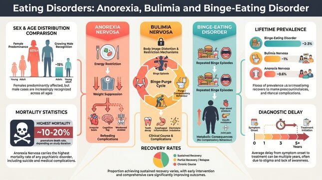 Eating disorders mental disease statistics chart with anorexia and bulimia rates