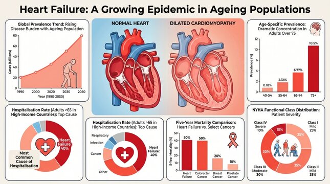 Heart failure cardiovascular disease statistics chart with prevalence and mortality