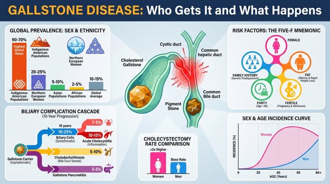 Gallstone disease statistics chart with prevalence and risk factors