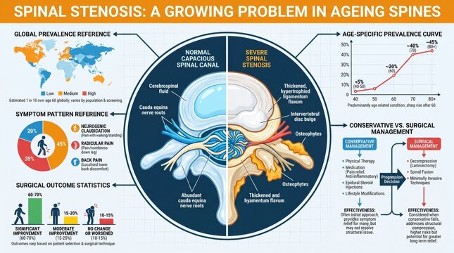 Spinal stenosis disease statistics chart with prevalence and ageing