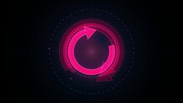 Abstract glowing pink and purple circular digital interface with futuristic technology and data visualization elements