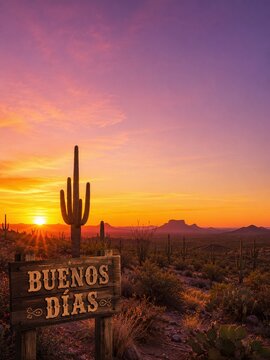 buenos d&iacute;as saguaro cactus in the desert