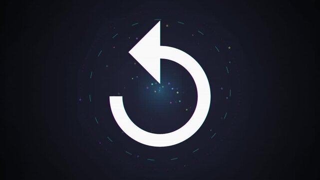 Digital refresh icon with glowing arrow on dark abstract background for technology and modern concepts