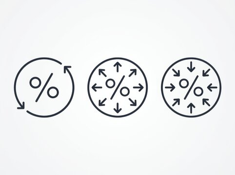 Graphic icons symbolizing percentage change, growth, and decrease in a clean, modern design.